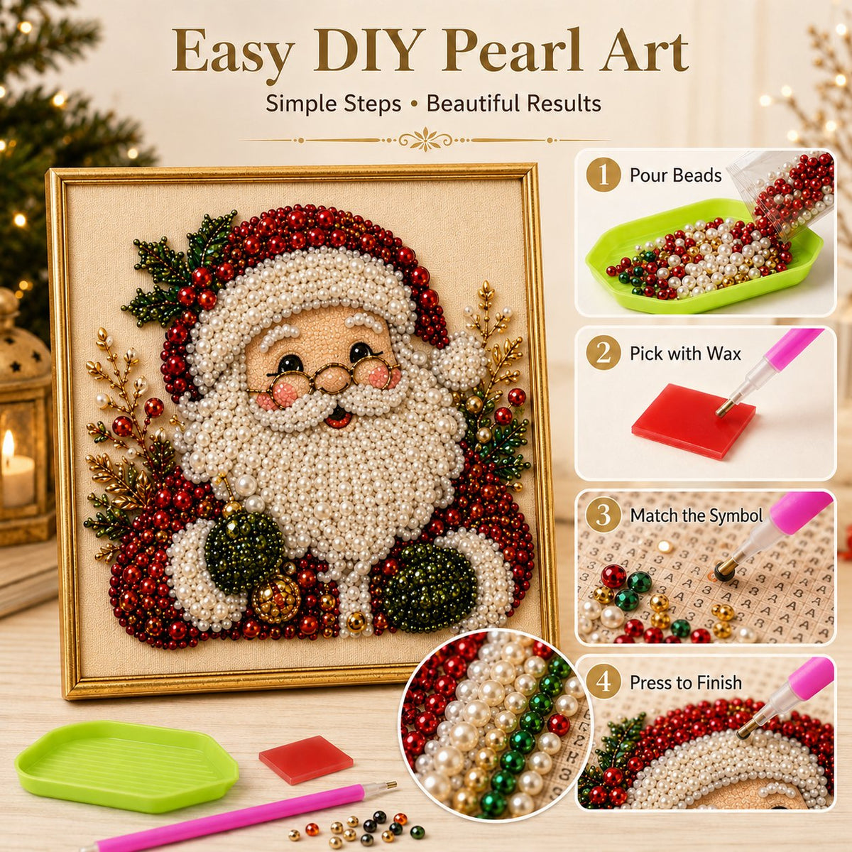 🎄GFOUK® ✨ 3D Christmas Pearl Craft Kit – Relaxing DIY Holiday Art