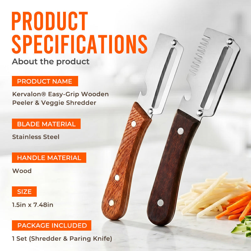 Hosday® Easy-Grip Wooden Peeler & Veggie Shredder