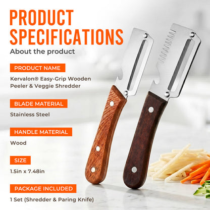 Hosday® Easy-Grip Wooden Peeler & Veggie Shredder