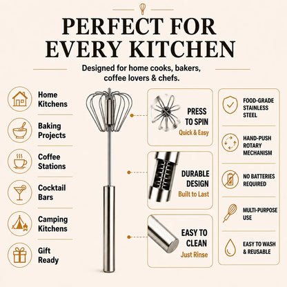 🍴EaseHub® Stainless Steel Hand-Push Rotary Whisk—Effortless Everyday Mixing
