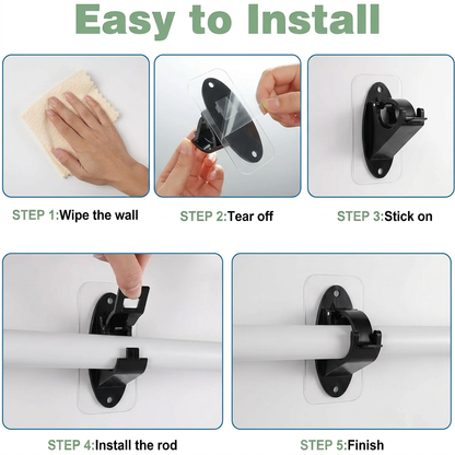 GFOUK® New Self Adhesive Rod Brackets, No Drill Needed Curtain Rod Holders