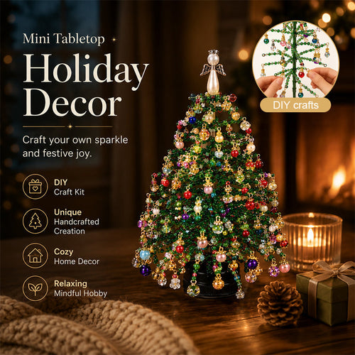 BVJ® Mini Tabletop DIY Beaded Christmas Tree Craft Kit | Handmade Holiday Home Decor