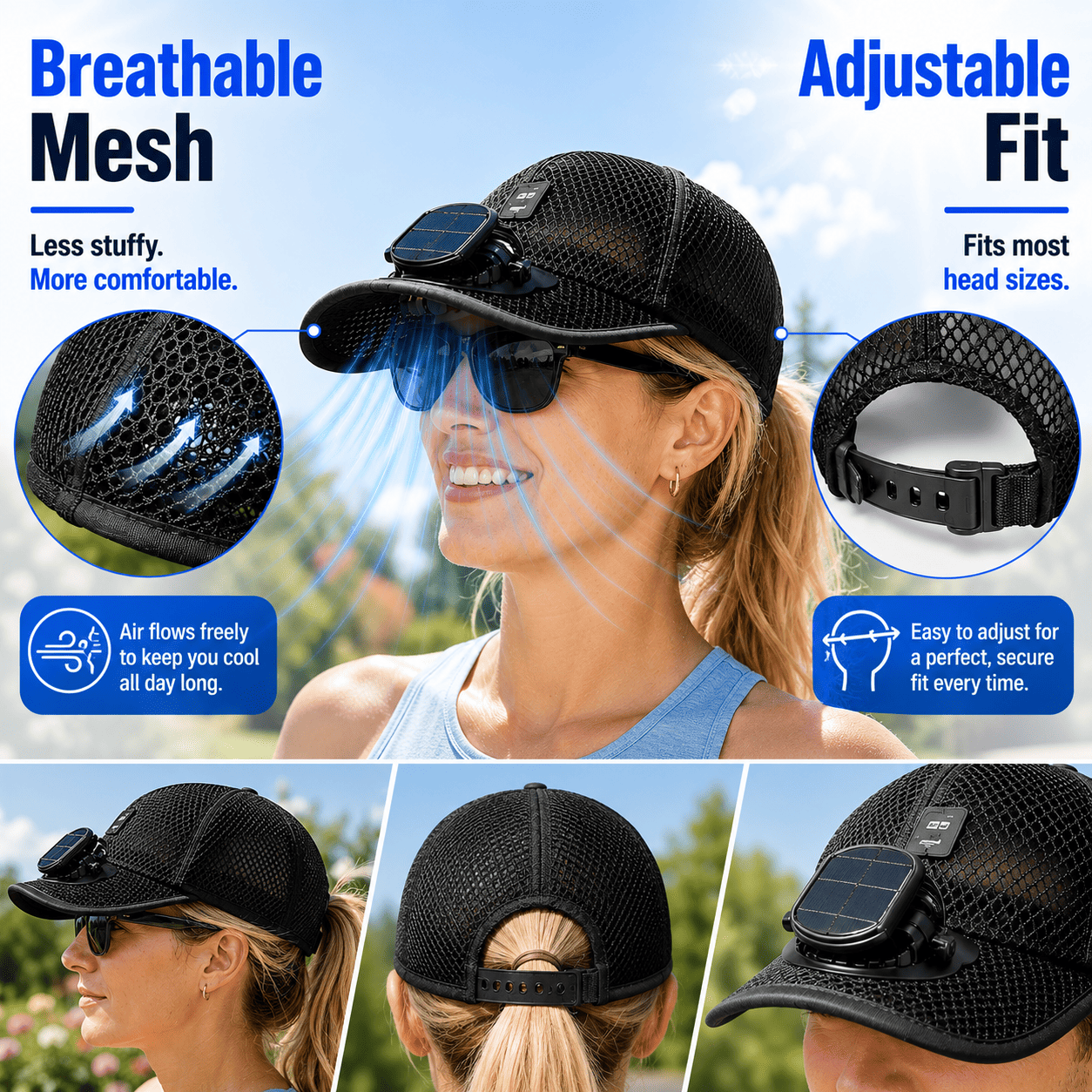 Billhol®🧢 Solar Cooling Fan Hat — Stay Cool Under the Sun