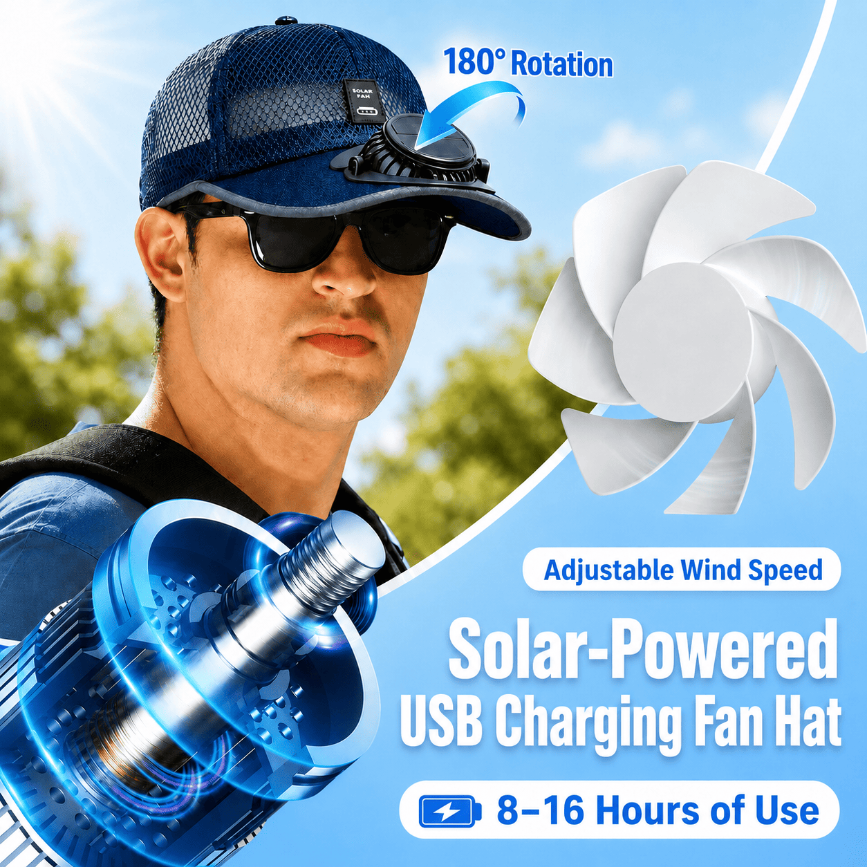Billhol®🧢 Solar Cooling Fan Hat — Stay Cool Under the Sun