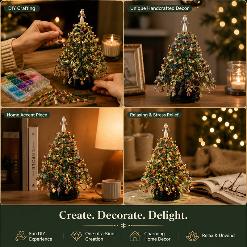 BVJ® Mini Tabletop DIY Beaded Christmas Tree Craft Kit | Handmade Holiday Home Decor