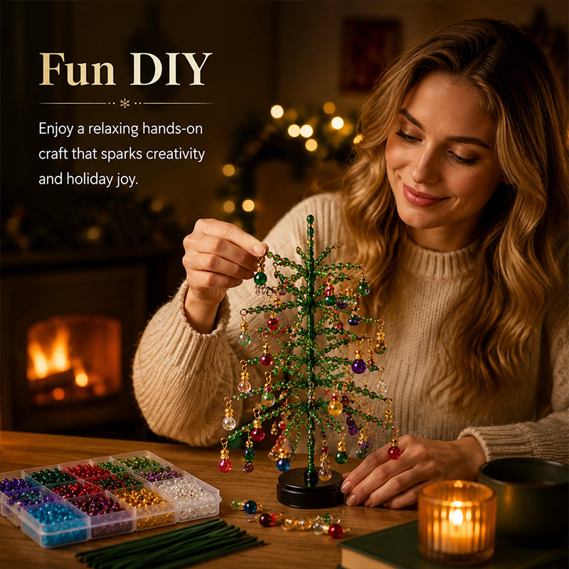 BVJ® Mini Tabletop DIY Beaded Christmas Tree Craft Kit | Handmade Holiday Home Decor