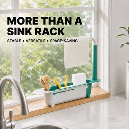🔥KITCHEN BEST SELLER — 50% OFF GFOUK® 2-in-1 Sink Organizer Rack – Expandable Sponge Holder & Kitchen Towel Drying Bar