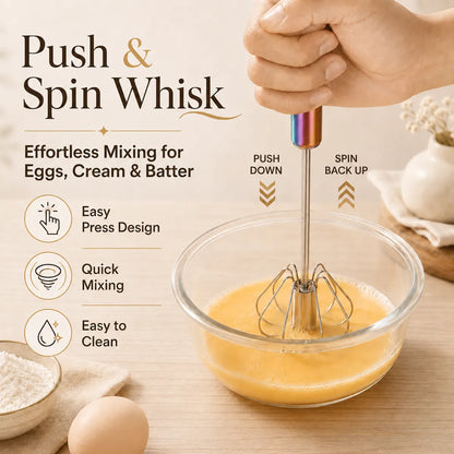 🍴EaseHub® Stainless Steel Hand-Push Rotary Whisk—Effortless Everyday Mixing