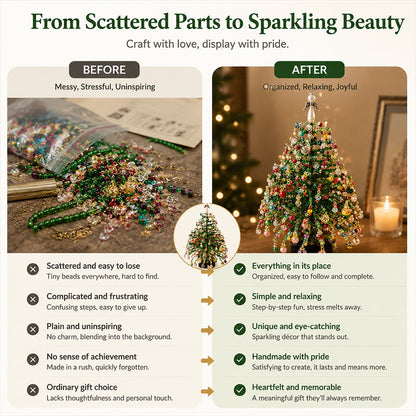 BVJ® Mini Tabletop DIY Beaded Christmas Tree Craft Kit | Handmade Holiday Home Decor