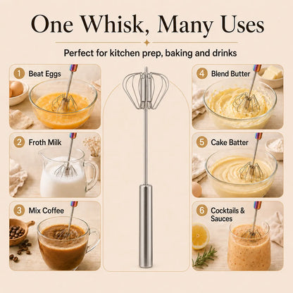 🍴EaseHub® Stainless Steel Hand-Push Rotary Whisk—Effortless Everyday Mixing