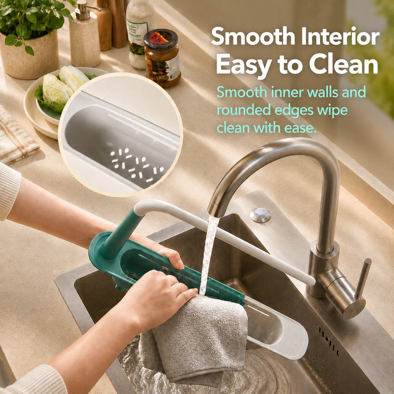 🔥KITCHEN BEST SELLER — 50% OFF GFOUK® 2-in-1 Sink Organizer Rack – Expandable Sponge Holder & Kitchen Towel Drying Bar