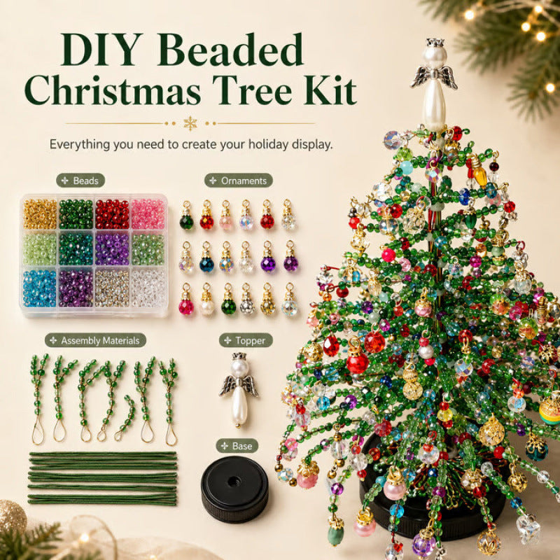 BVJ® Mini Tabletop DIY Beaded Christmas Tree Craft Kit | Handmade Holiday Home Decor