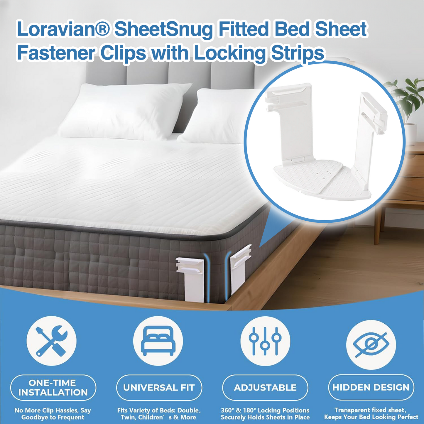 ✨GFOUK® SheetSnug Fitted Bed Sheet Fastener Clips with Locking Strips