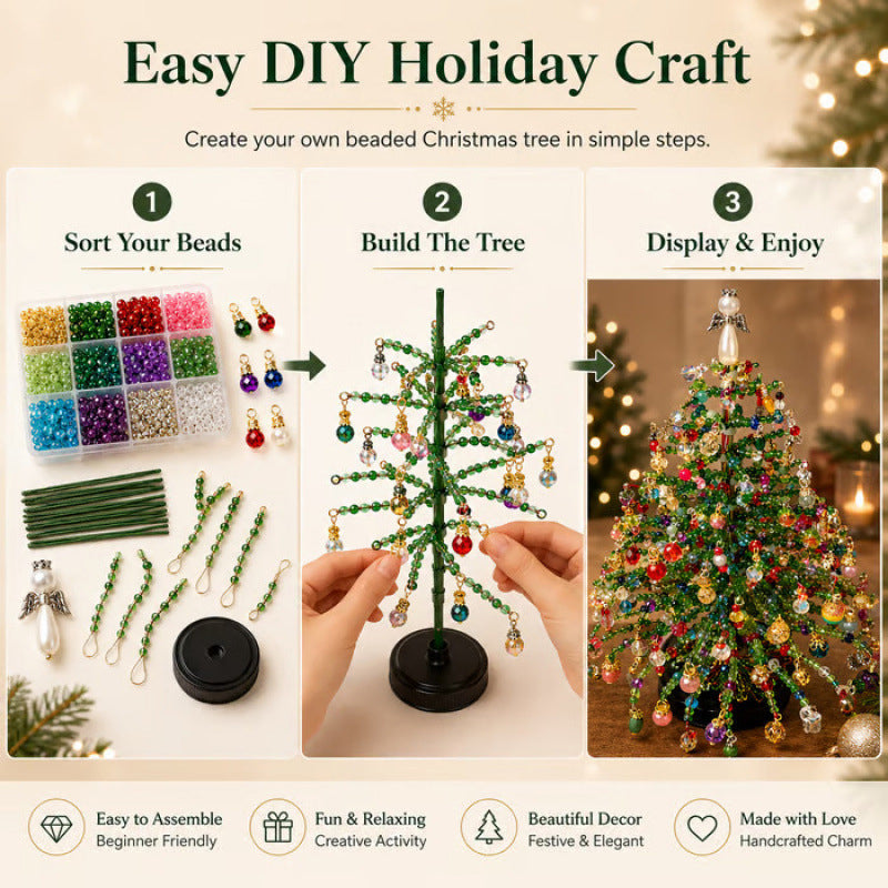 BVJ® Mini Tabletop DIY Beaded Christmas Tree Craft Kit | Handmade Holiday Home Decor