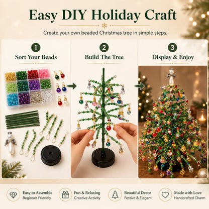 BVJ® Mini Tabletop DIY Beaded Christmas Tree Craft Kit | Handmade Holiday Home Decor