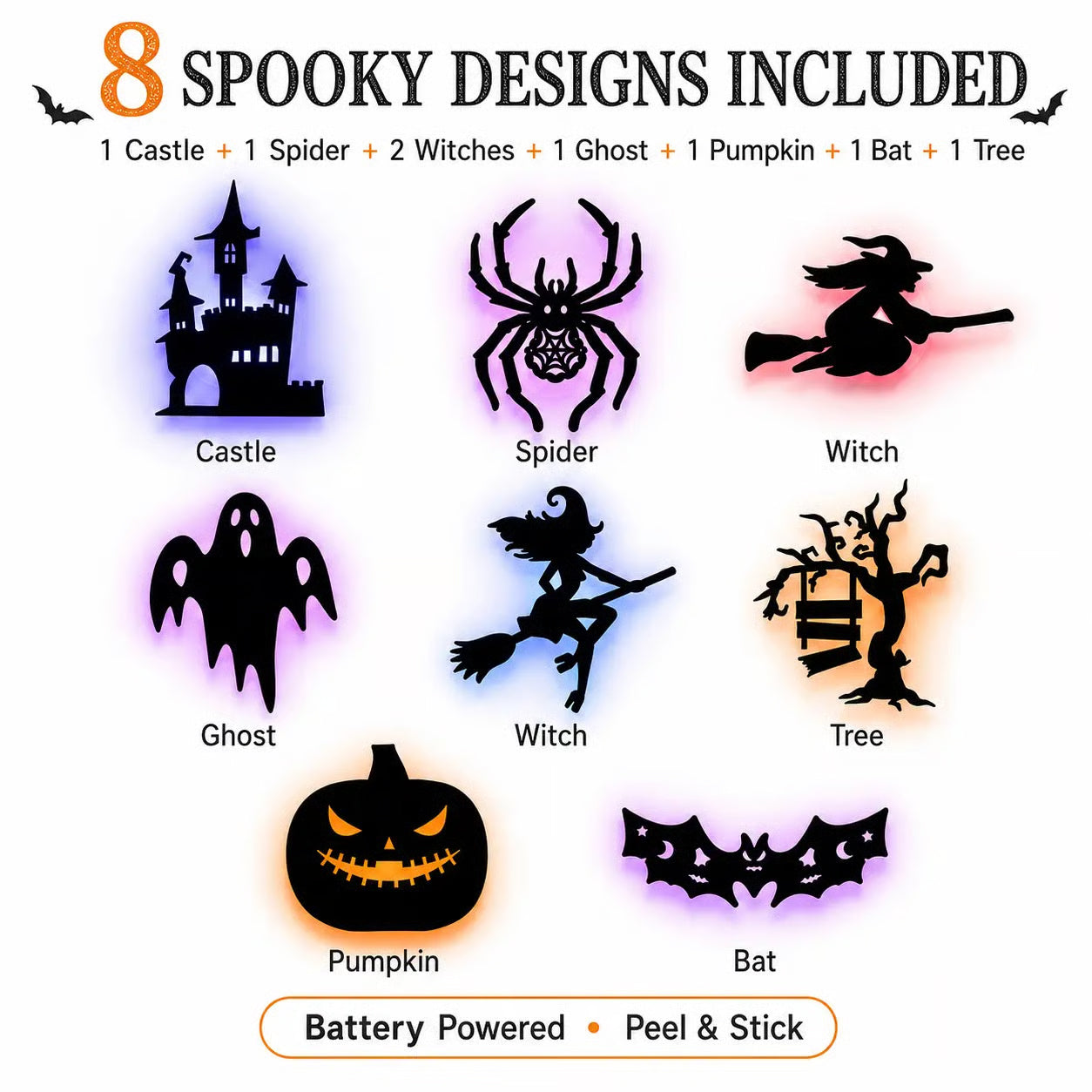✨BVJ® 🎃Halloween LED Silhouette Wall Light Stickers, Battery Powered Peel & Stick Decor Lights