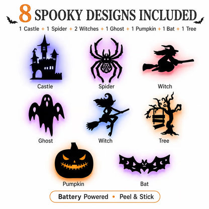 ✨BVJ® 🎃Halloween LED Silhouette Wall Light Stickers, Battery Powered Peel & Stick Decor Lights