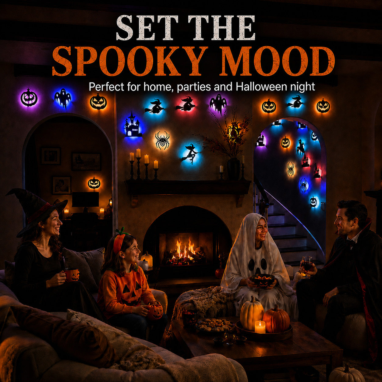 ✨BVJ® 🎃Halloween LED Silhouette Wall Light Stickers, Battery Powered Peel & Stick Decor Lights