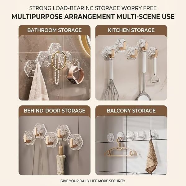 Aphine® Hexagonal Ripple Heavy Duty Hooks for Bathroom, Kitchen & Household Organization