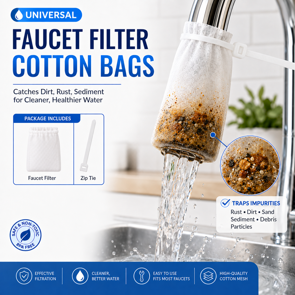 🔥Hot Sale!🔥GFOUK® Faucet Filter with Zip Tie