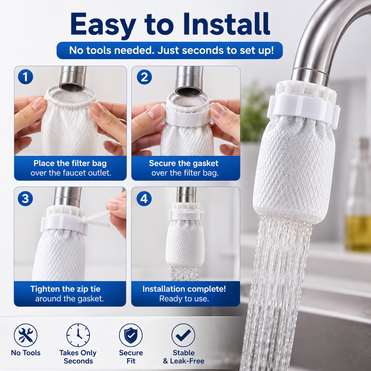 🔥Hot Sale!🔥GFOUK® Faucet Filter with Zip Tie