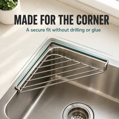 🧽 GFOUK® Stainless Steel Corner Sink Shelf – Triangular Drainage Rack for Sponge, Cloth & Brush Storage