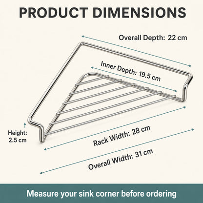 🧽 GFOUK® Stainless Steel Corner Sink Shelf – Triangular Drainage Rack for Sponge, Cloth & Brush Storage