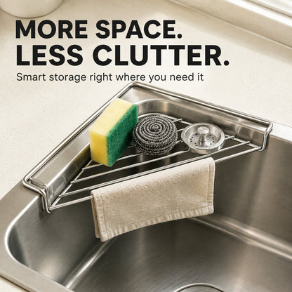 🧽 GFOUK® Stainless Steel Corner Sink Shelf – Triangular Drainage Rack for Sponge, Cloth & Brush Storage