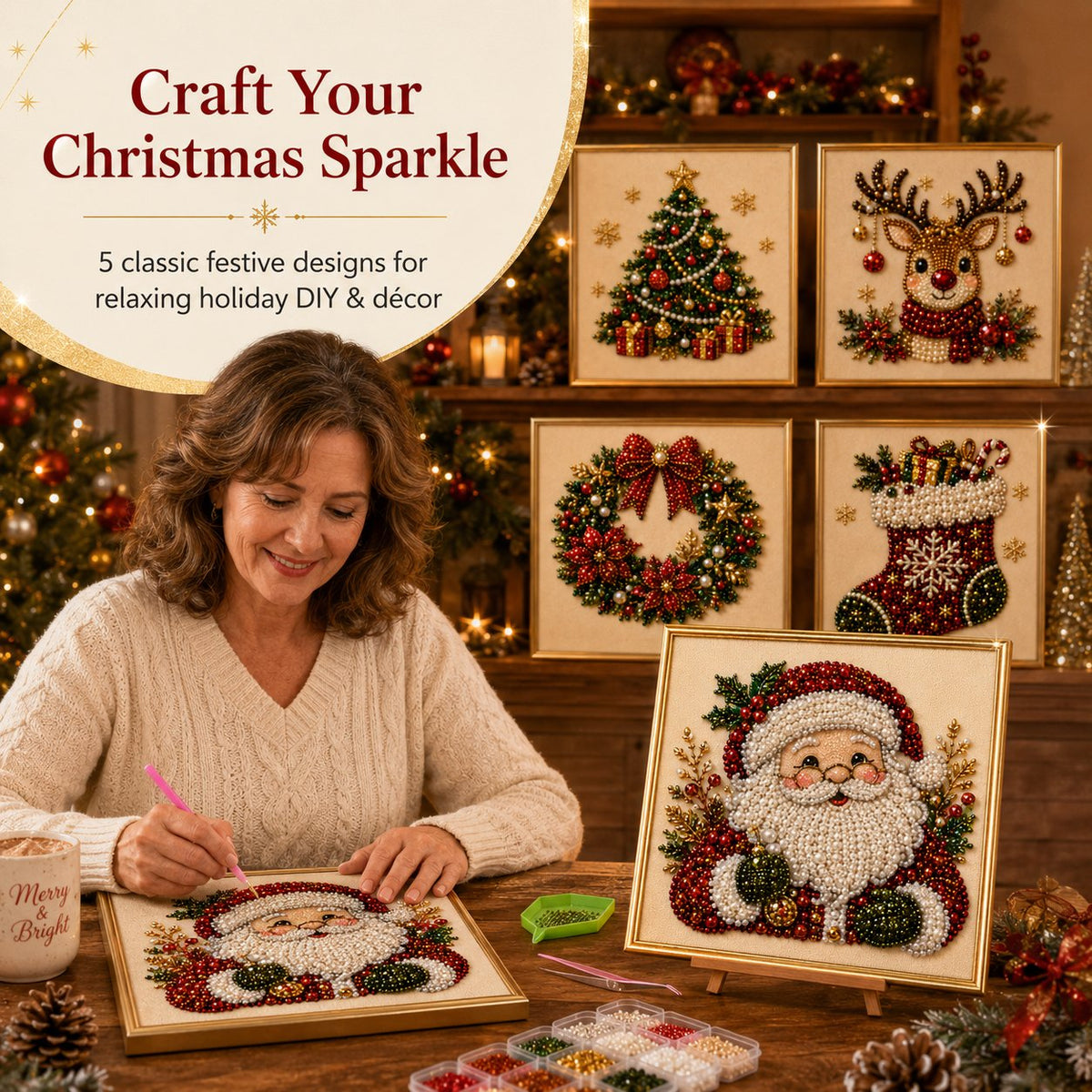 🎄GFOUK® ✨ 3D Christmas Pearl Craft Kit – Relaxing DIY Holiday Art