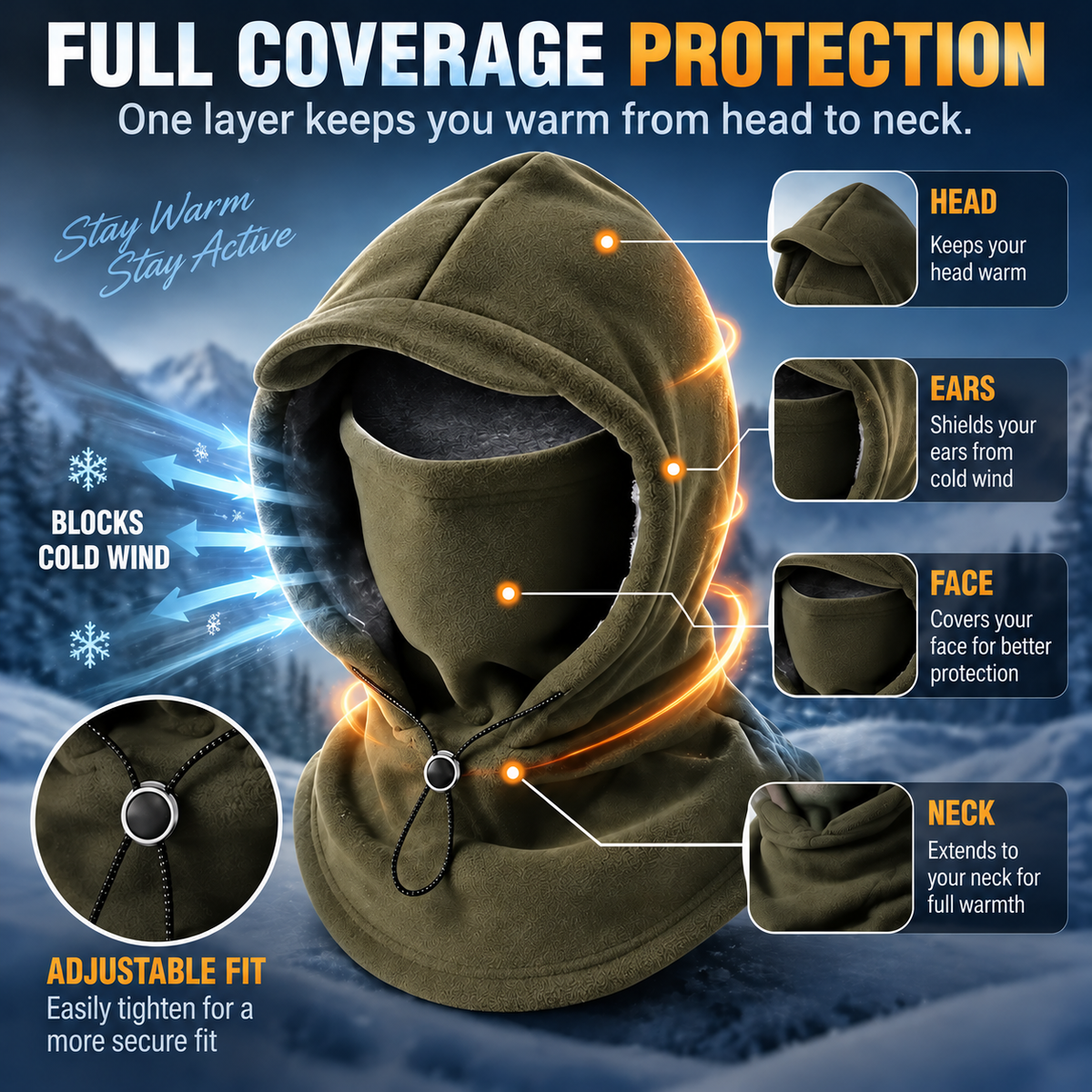 🎄Christmas Sale❄️ LUCKYSONG® Fleece Balaclava Hood – Full Face & Neck Winter Protection for Outdoor Adventures
