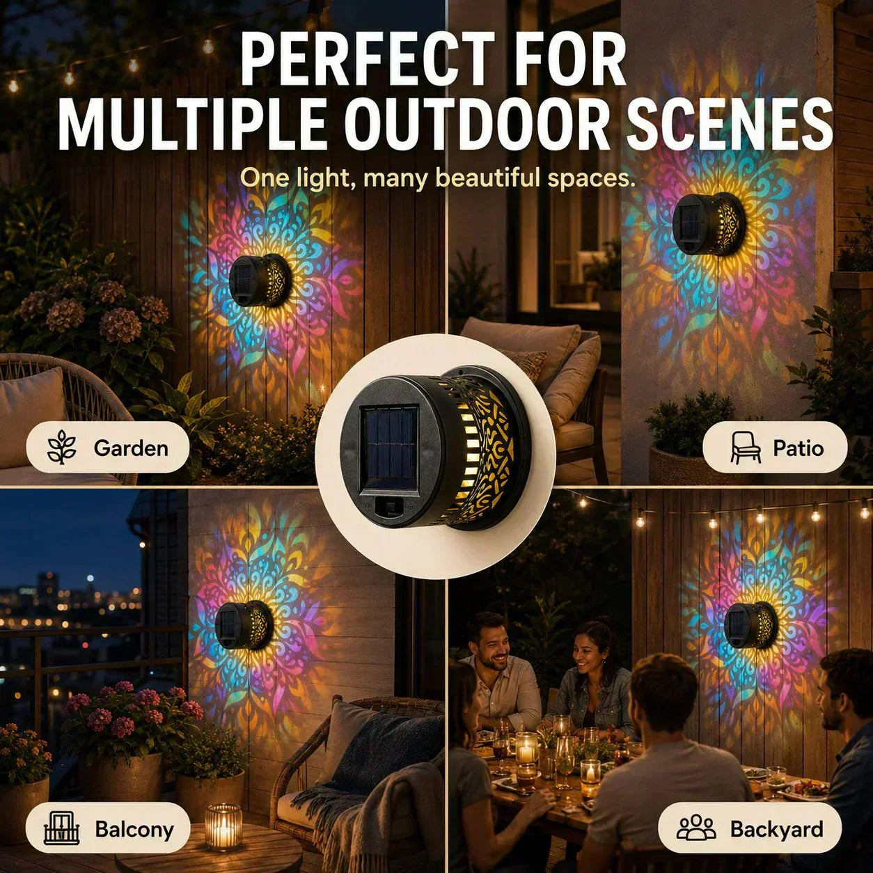 🌞 50% OFF NOW! 🌀BVJ® Solar Mandala Light – Stunning Pattern Projection, 2-in-1 Floor & Wall Design & IP65 Waterproof Auto On/Off 🌿