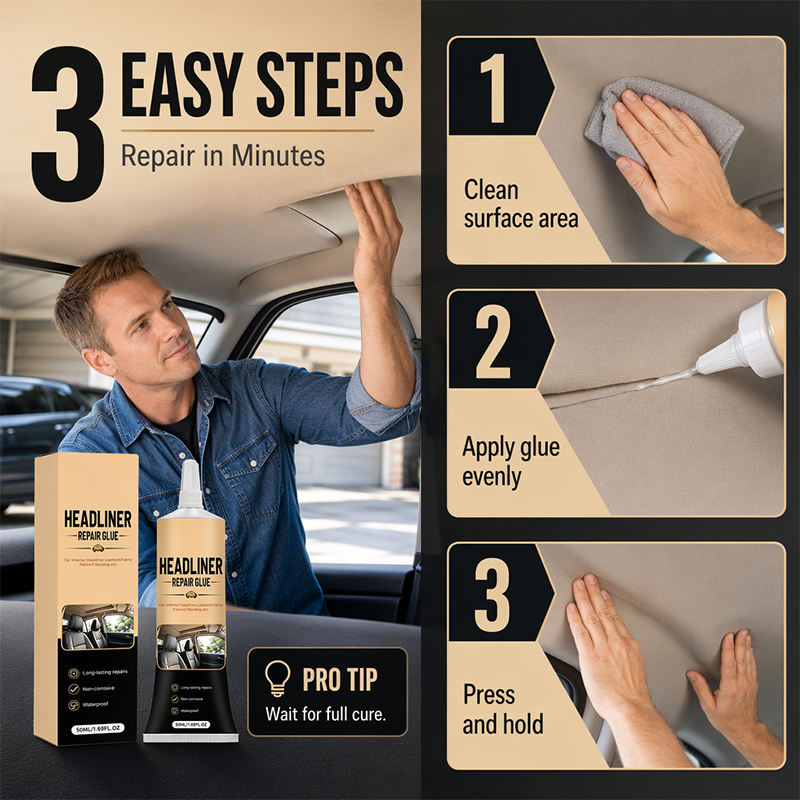 🎉49K+ Sold 🚗 GFOUK®  Waterproof Car Headliner Repair Glue, High Strength Adhesive for Sagging Car Ceiling & Interior