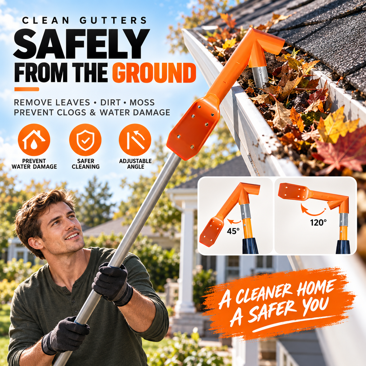 🔧 LIMITED‑TIME 50% OFF! ✨ GFOUK® No-Climb Gutter Cleaning Tool