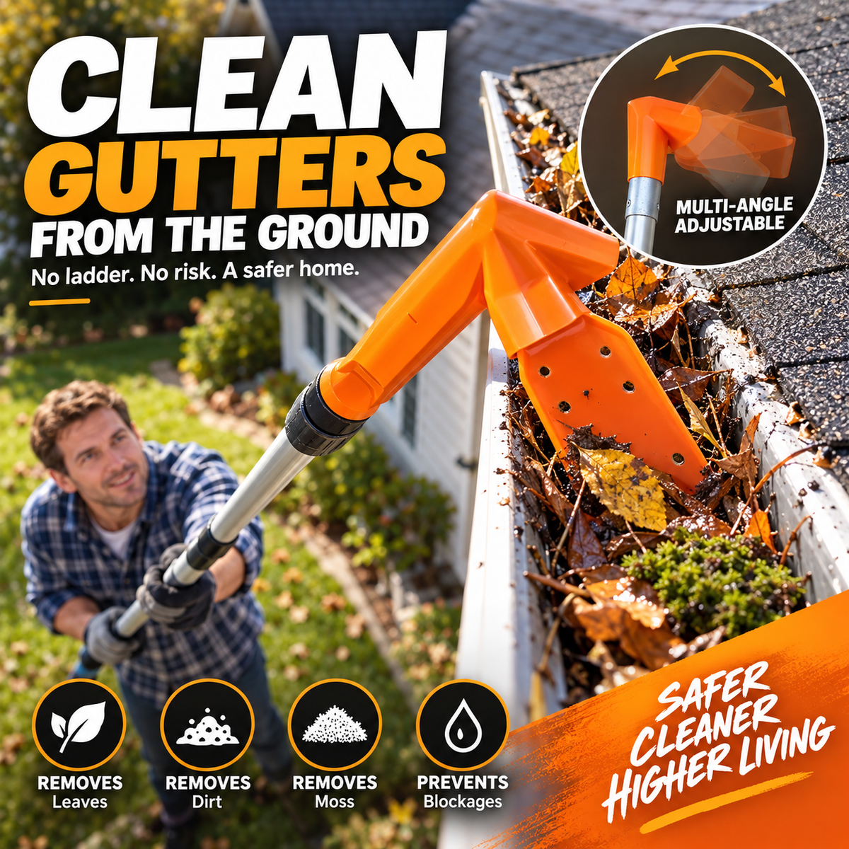 🔧 LIMITED‑TIME 50% OFF! ✨ GFOUK® No-Climb Gutter Cleaning Tool