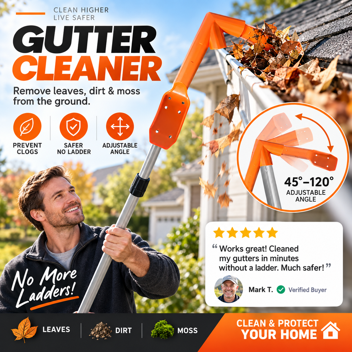 🔧 LIMITED‑TIME 50% OFF! ✨ GFOUK® No-Climb Gutter Cleaning Tool