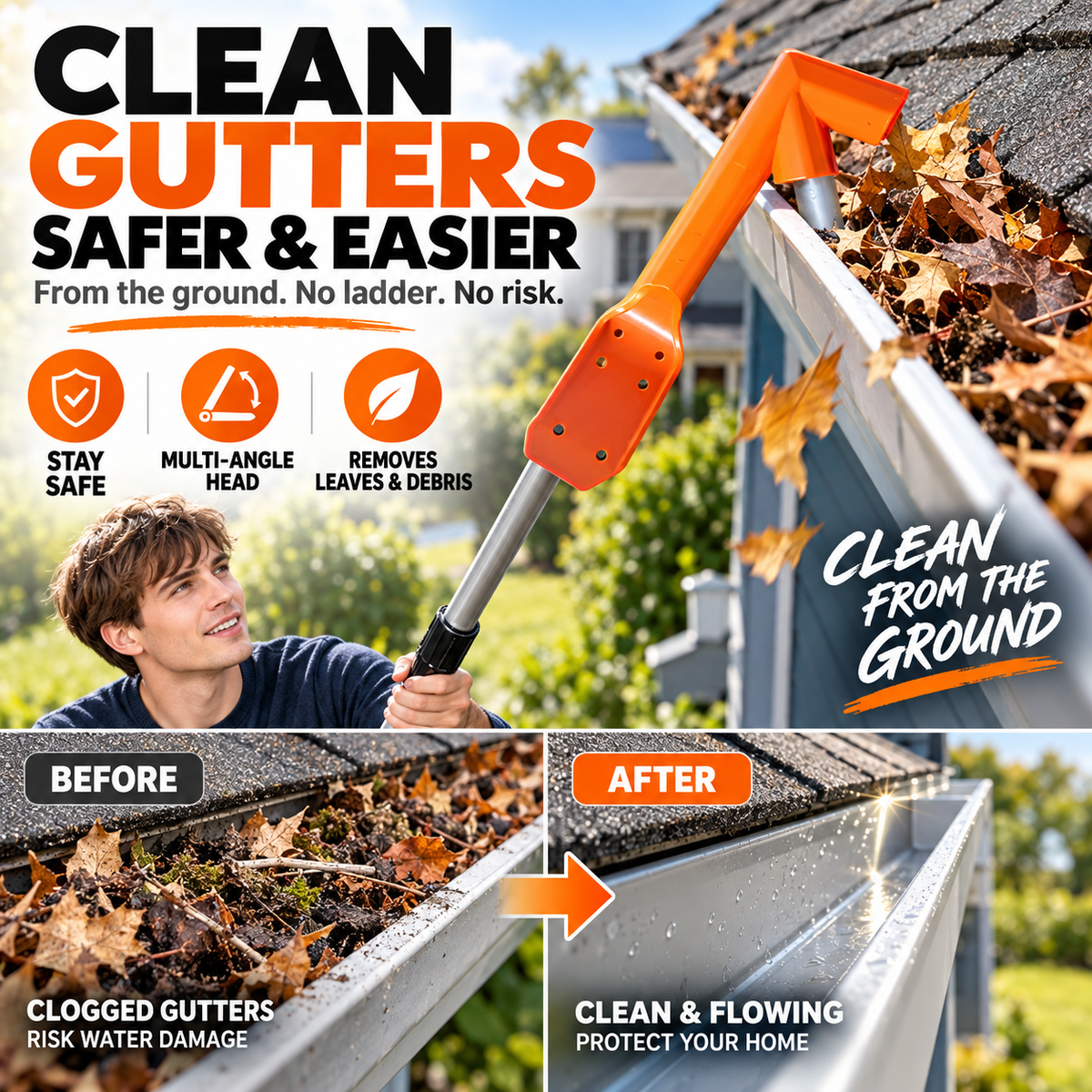 🔧 LIMITED‑TIME 50% OFF! ✨ GFOUK® No-Climb Gutter Cleaning Tool