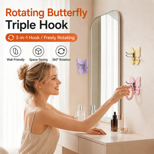 🦋 Mvpw® Rotating Butterfly Triple Hook—Adjustable for Flat Walls & Corners